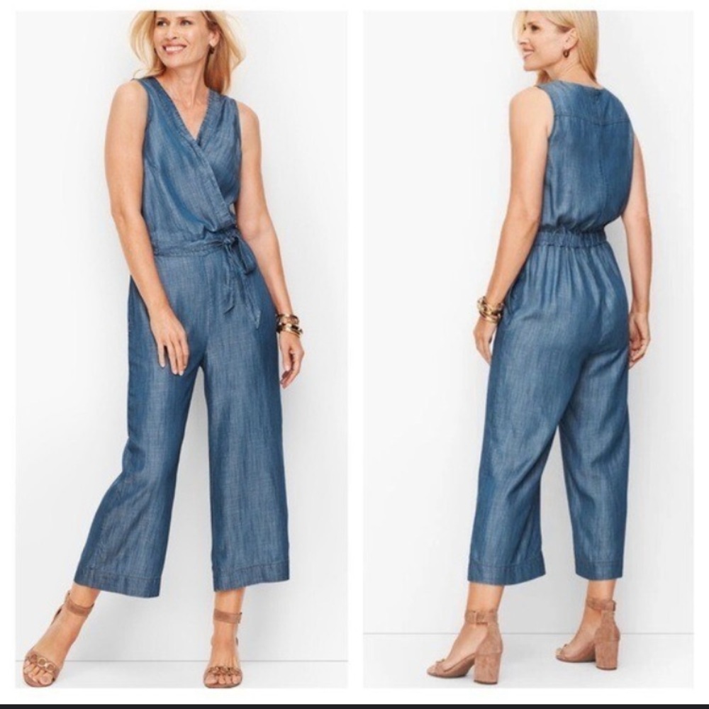 Talbots Denim Chambray Jumpsuit with Tie Front